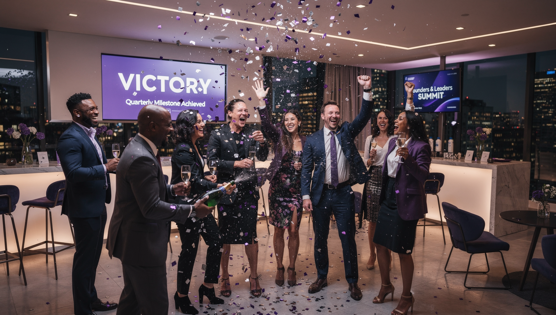 Founders celebrating agency growth